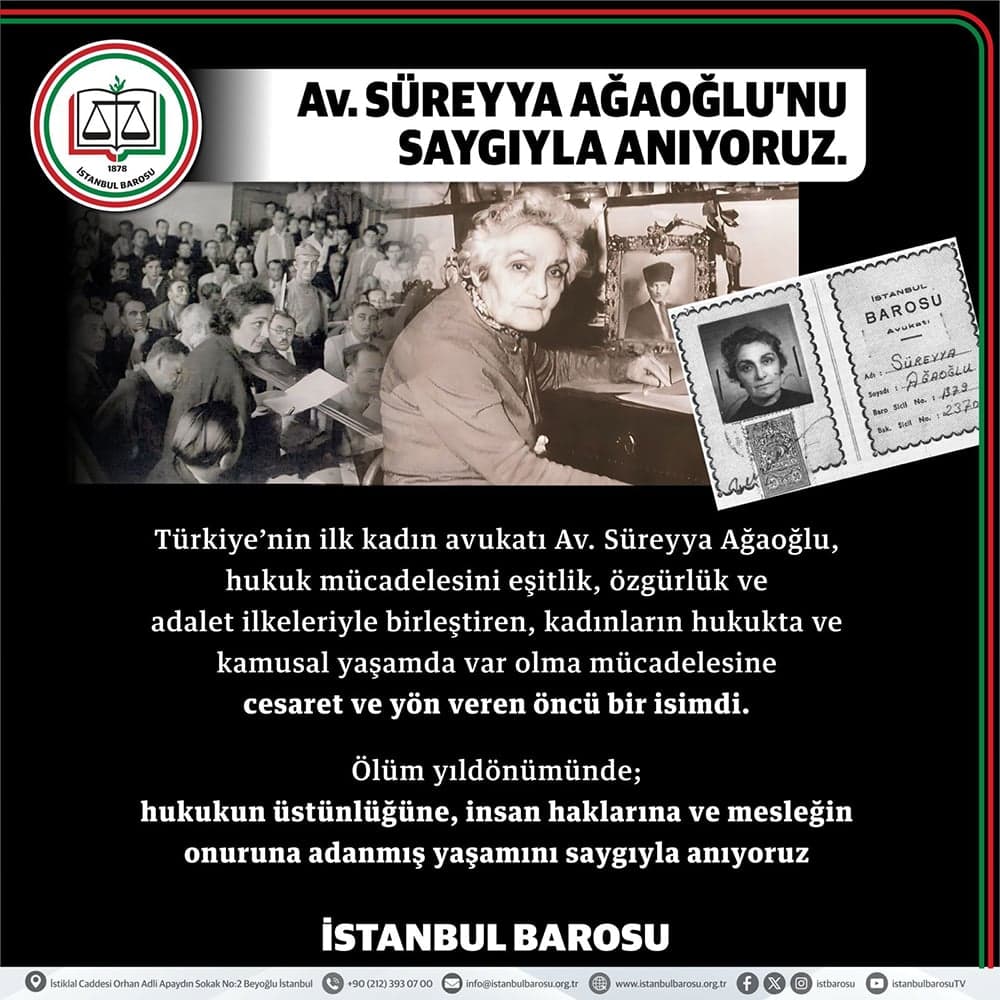 Avukat Süreyya Ağaoğlu’nu Saygıyla Anıyoruz