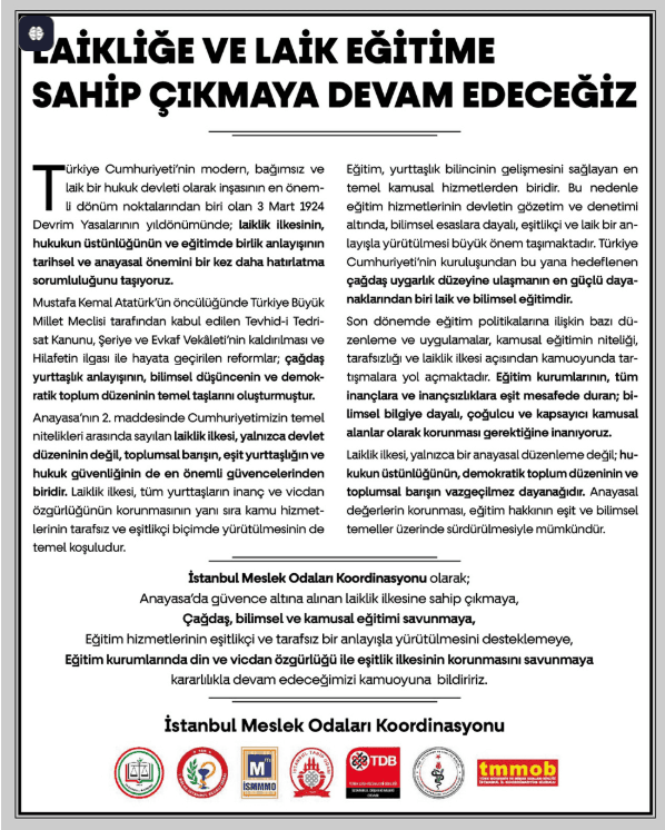 Laikliğe ve Laik Eğitime Sahip Çıkmaya Devam Edeceğiz