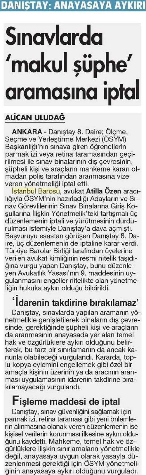 Danıştay: Avukatlık Kimliği, Ösym’Nin Tüm Sınavlarında Sınava Giriş İçin Geçerli Kimlik Belgesidir
 - 3