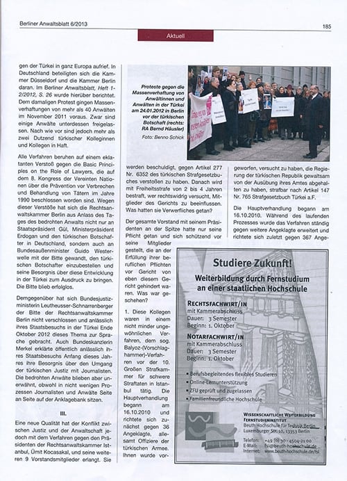 Berlin Barosu Bülteninde “Türkiye’De Avukatlık”

 - 3