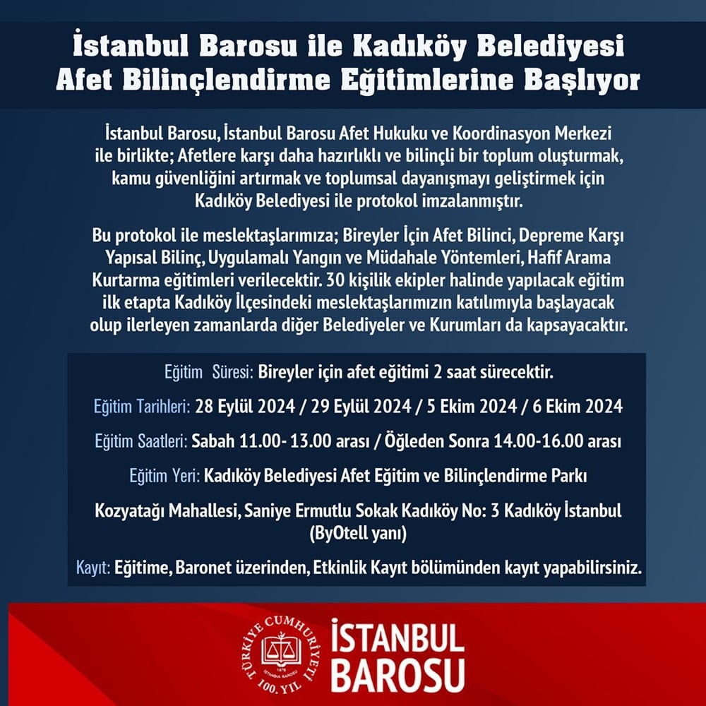 İstanbul Barosu ile Kadıköy Belediyesi Afet Bilinçlendirme Eğitimlerine Başlıyor - 1