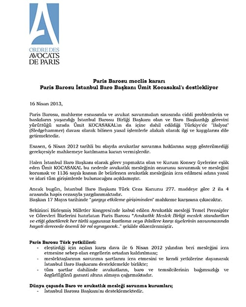 Fransız Barolarından İstanbul Barosu’Na Tam Destek

 - 5