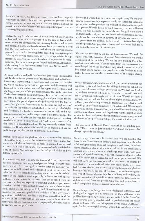 İstanbul Barosu Başkanı Kocasakal Alman Avukatlar Derneği (Dav) Dergisinde

 - 2