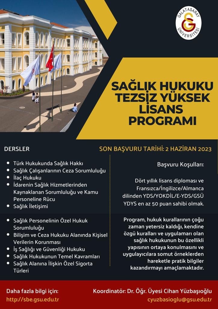 Sağlık Hukuku Tezsiz Yüksek Lisans Programı Duyurusu