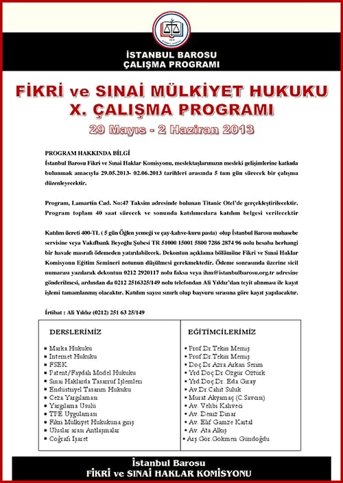 Fikri Ve Sınai Mülkiyet Hukuku
X. Çalışma Programı - 1