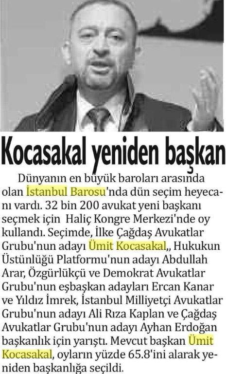 Ümit Kocasakal İstanbul Barosu Başkanlığına Yeniden Seçildi 

 - 417