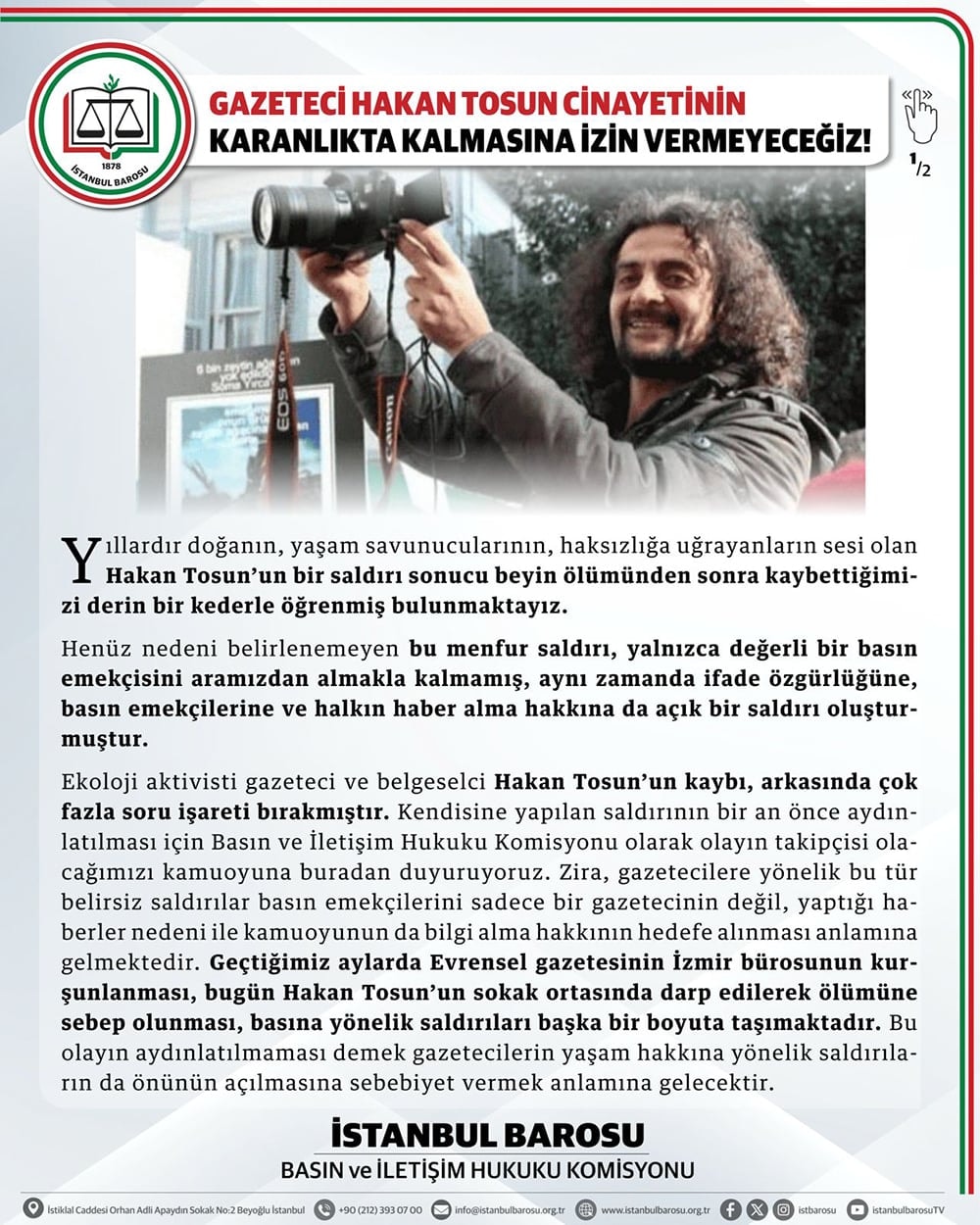 Gazeteci Hakan Tosun Cinayetinin Karanlıkta Kalmasına İzin Vermeyeceğiz - 1