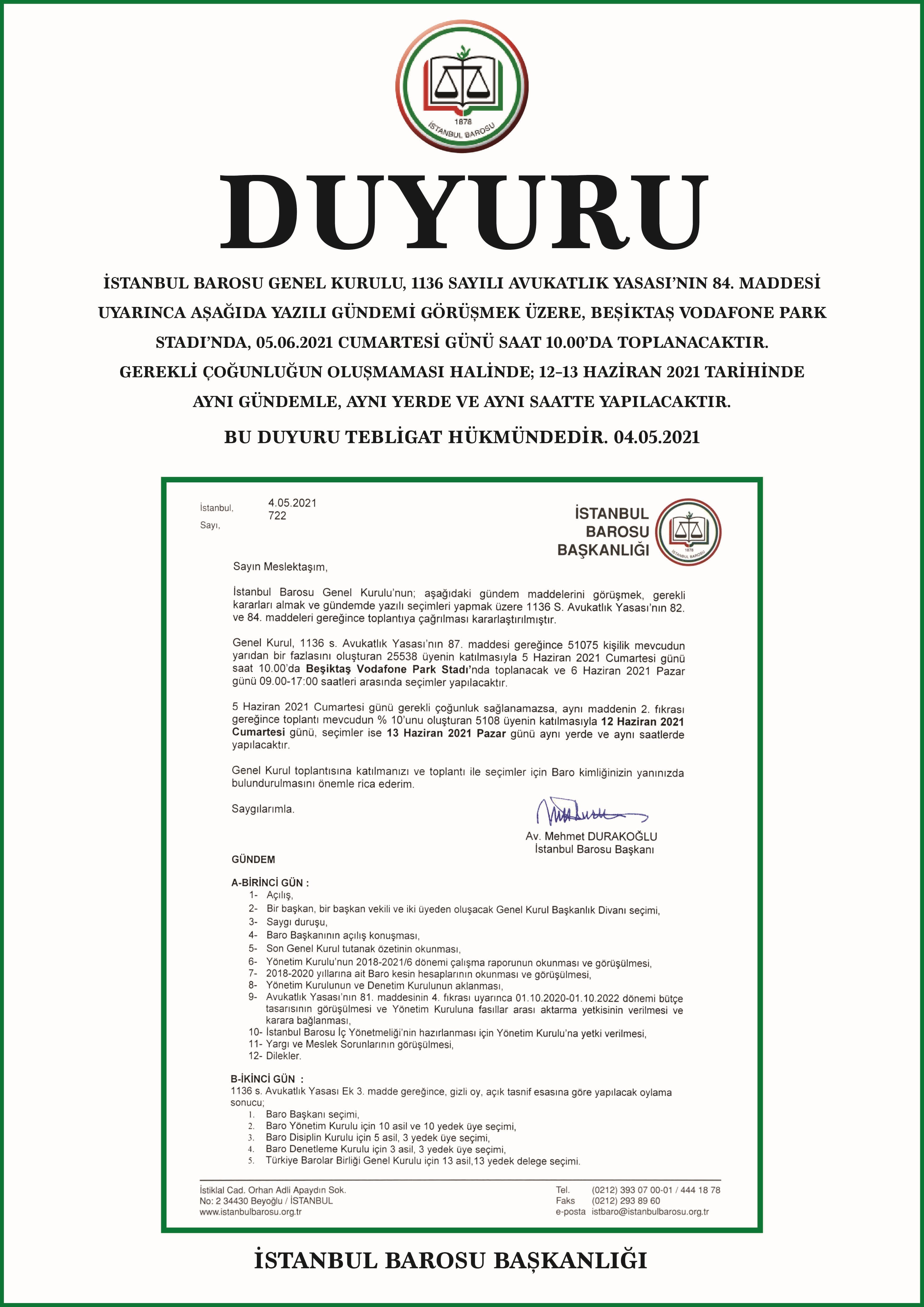 İstanbul Barosu Genel Kurulu Hakkında Duyuru - 1