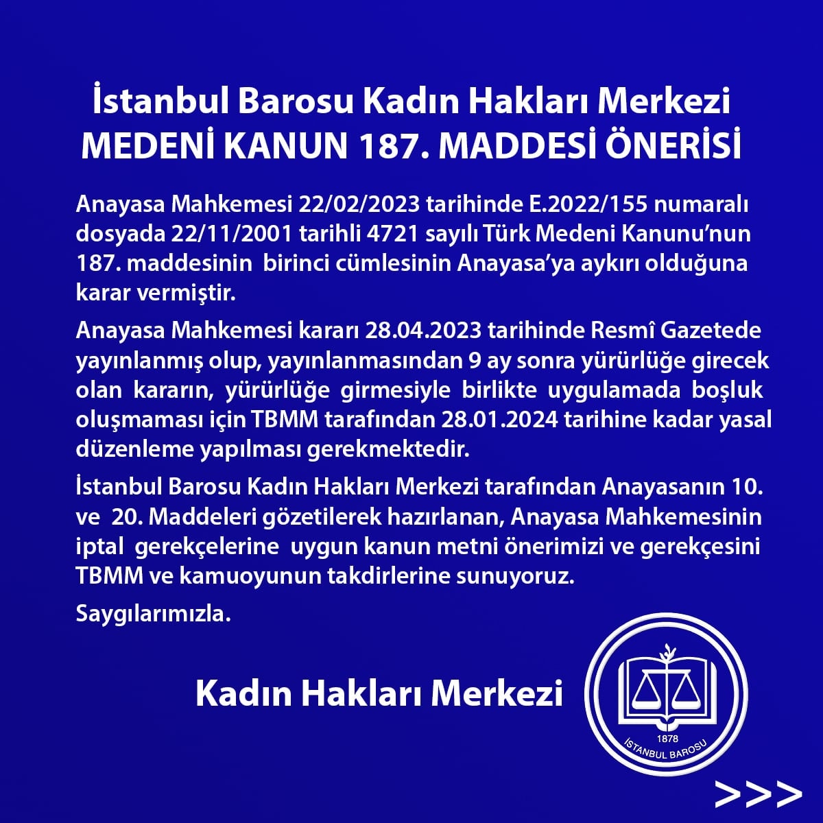 İstanbul Barosu Kadın Hakları Merkezi Medeni Kanun 187.Maddesi Önerisi - 1