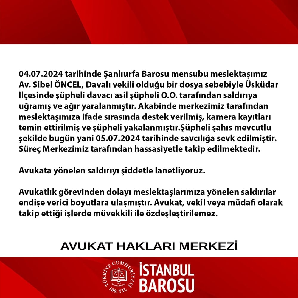 Avukat, dosyanın tarafı değil vatandaşın temsilcisidir; VEKİLDİR. Meslektaşımıza yapılan saldırıyı LANETLİYORUZ. - 1
