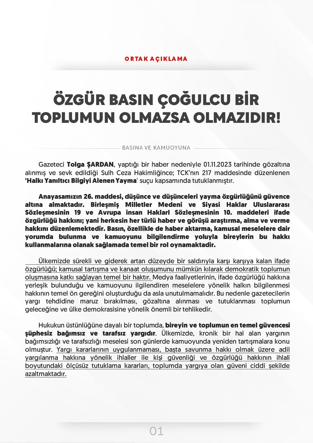 Özgür Basın Çoğulcu Bir Toplumun Olmazsa Olmazıdır!