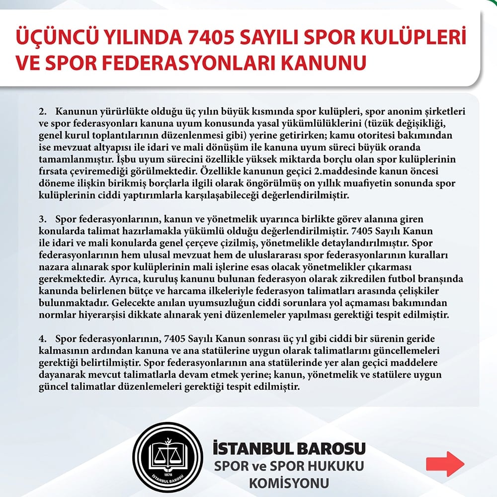 Üçüncü Yılında 7405 Sayılı Spor Kulüpleri Ve Spor Federasyonları Kanunu Konferansı Sonuç Raporu - 2