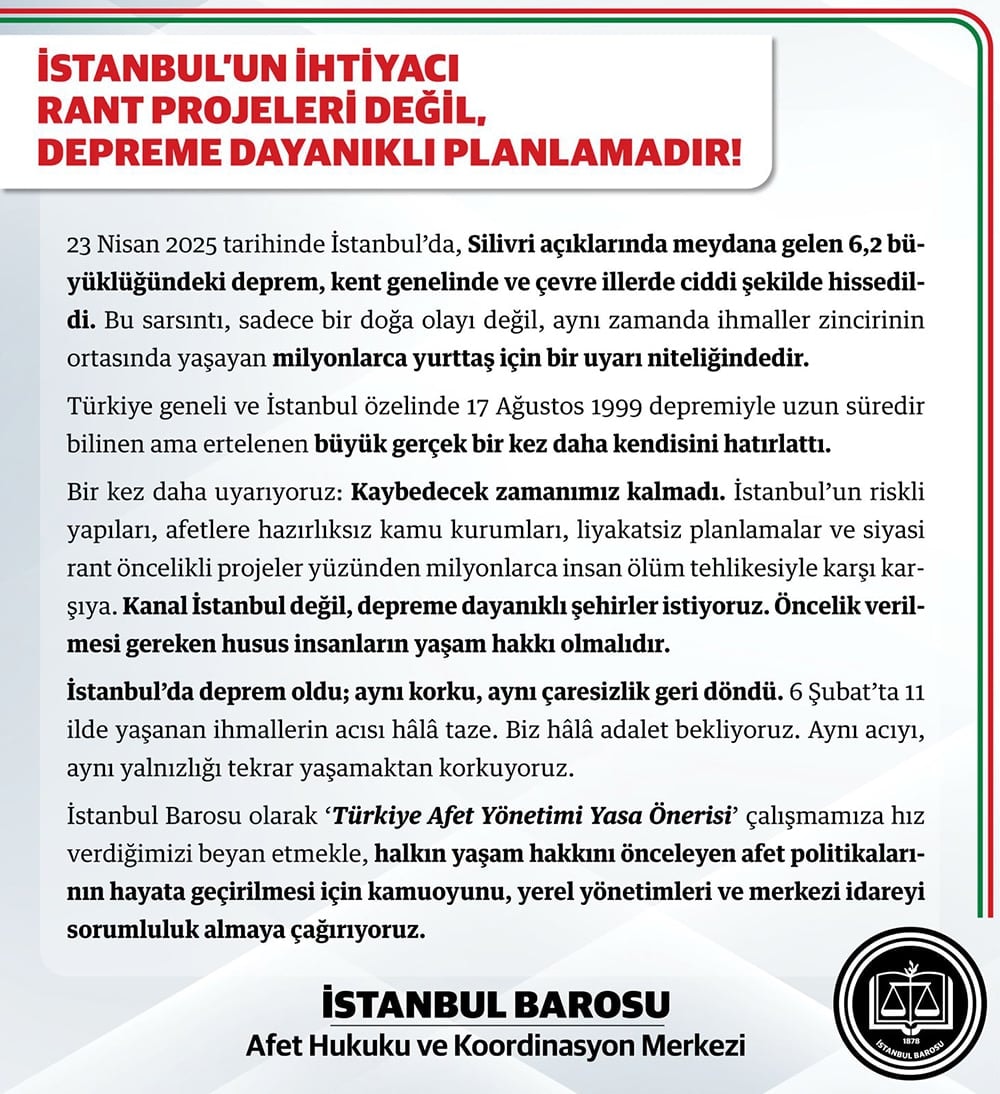 İstanbul'un İhtiyacı Rant Projeleri Değil, Depreme Dayanıklı Planlamadır!