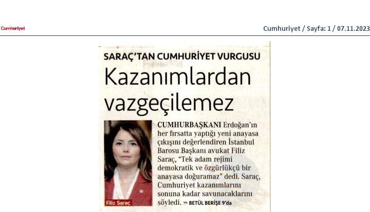 Baro Başkanımız Av. Filiz Saraç'tan Cumhuriyet'e Özel Röportaj - 1