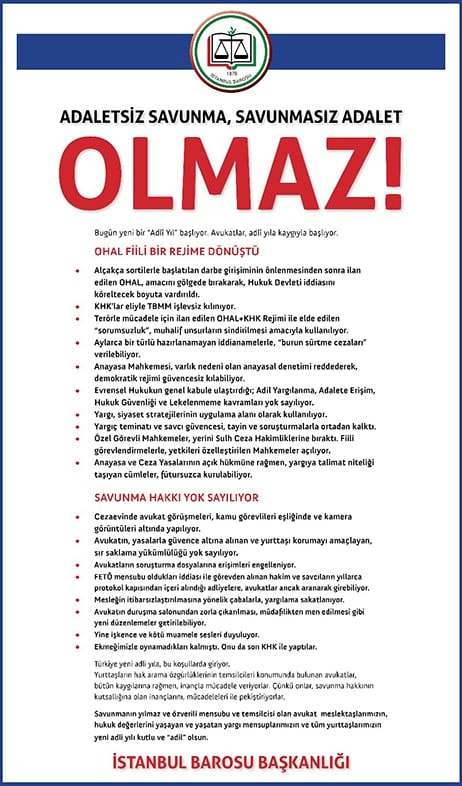 Adaletsiz Savunma, Savunmasız Adalet Olmaz!