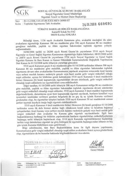 Serbest Çalışan Avukatların 
Sosyal Güvenlikle İlgili Hak Ve Yükümlülüklerinde 
5510 Sayılı Sosyal Sigortalar Ve Genel Sağlık Sigortası Kanunuyla Yapılan Değişiklikler Hakkında Genel Değerlendırme - 2