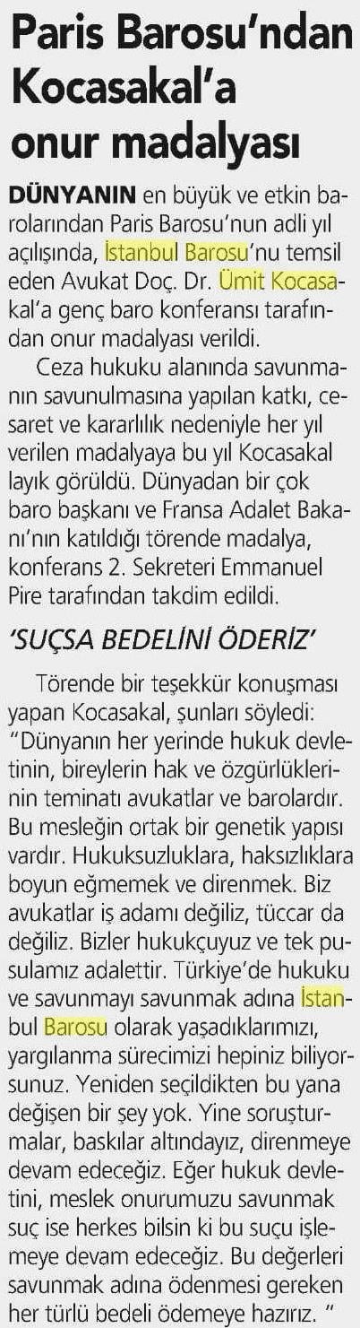 İstanbul Barosu’Na Ve Başkanı Ümit Kocasakal’A Paris Barosu'ndan Madalya 

 - 6