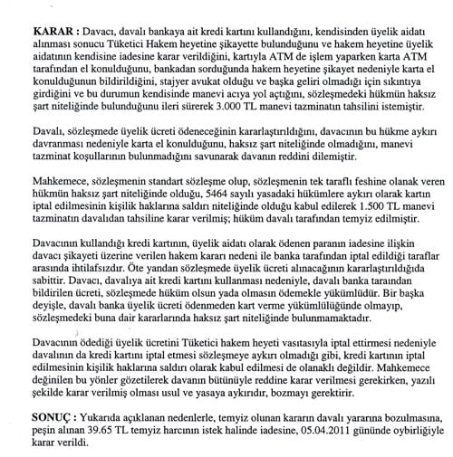 Kredi Kartı Aidatlarında Tüketici Aleyhine İçtihat Değişikliği  - 4