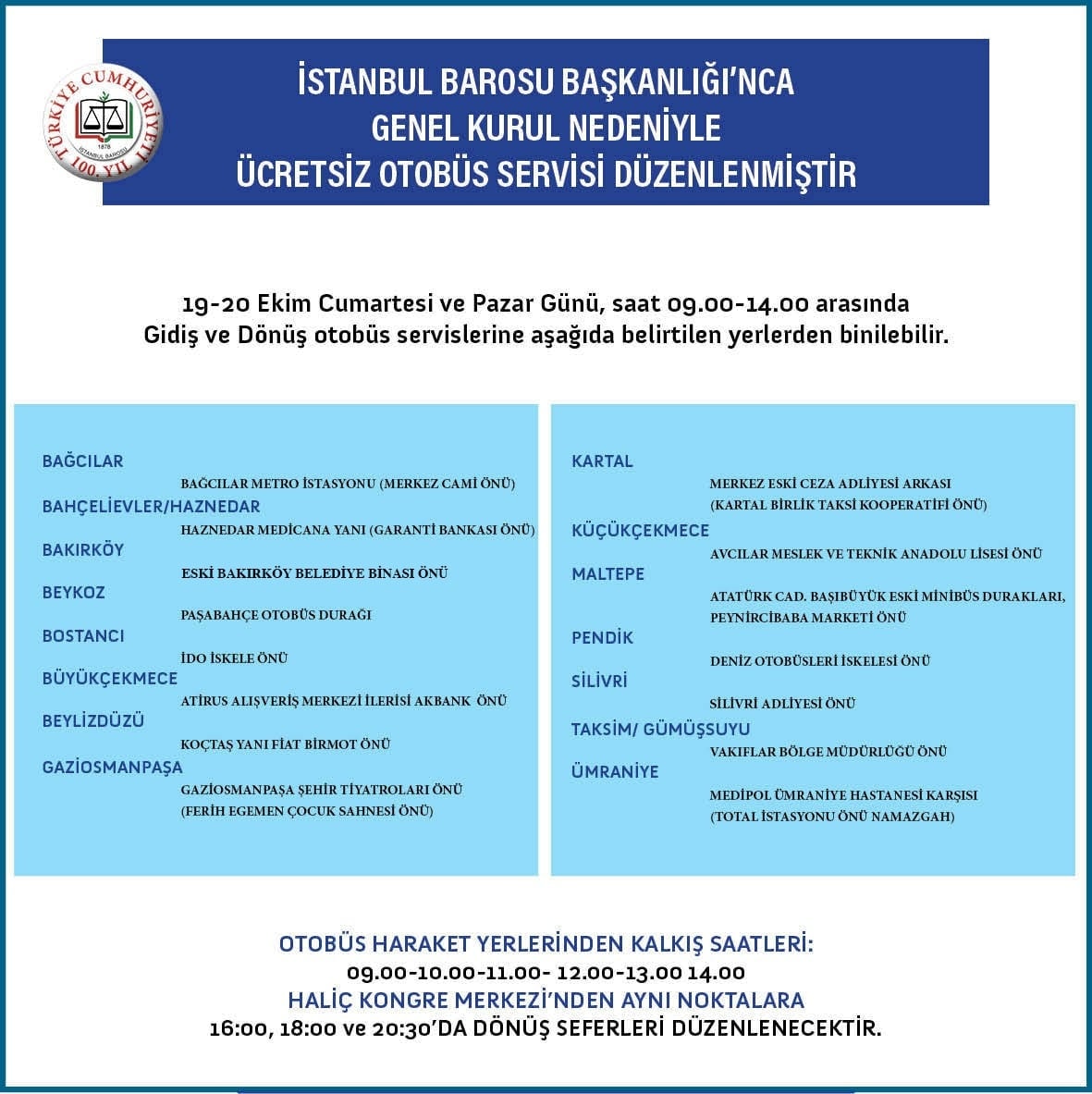 İstanbul Barosu Başkanlığı’nca Genel Kurul Nedeniyle Ücretsiz Otobüs ve Tekne Servisi Düzenlenmiştir - 1