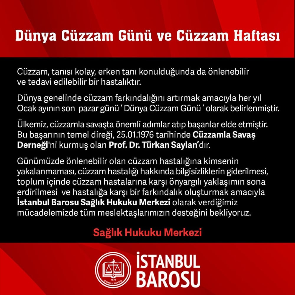 Dünya Cüzzam Günü ve Cüzzam Haftası