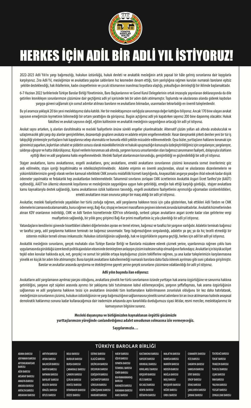 Herkes İçin Adil Bir Adli Yıl İstiyoruz!