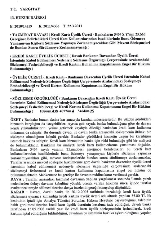 Kredi Kartı Aidatlarında Tüketici Aleyhine İçtihat Değişikliği  - 1