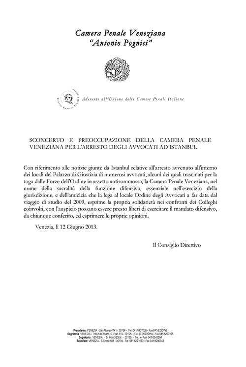 Venedik Savunma Avukatlarından Mesaj

 - 1