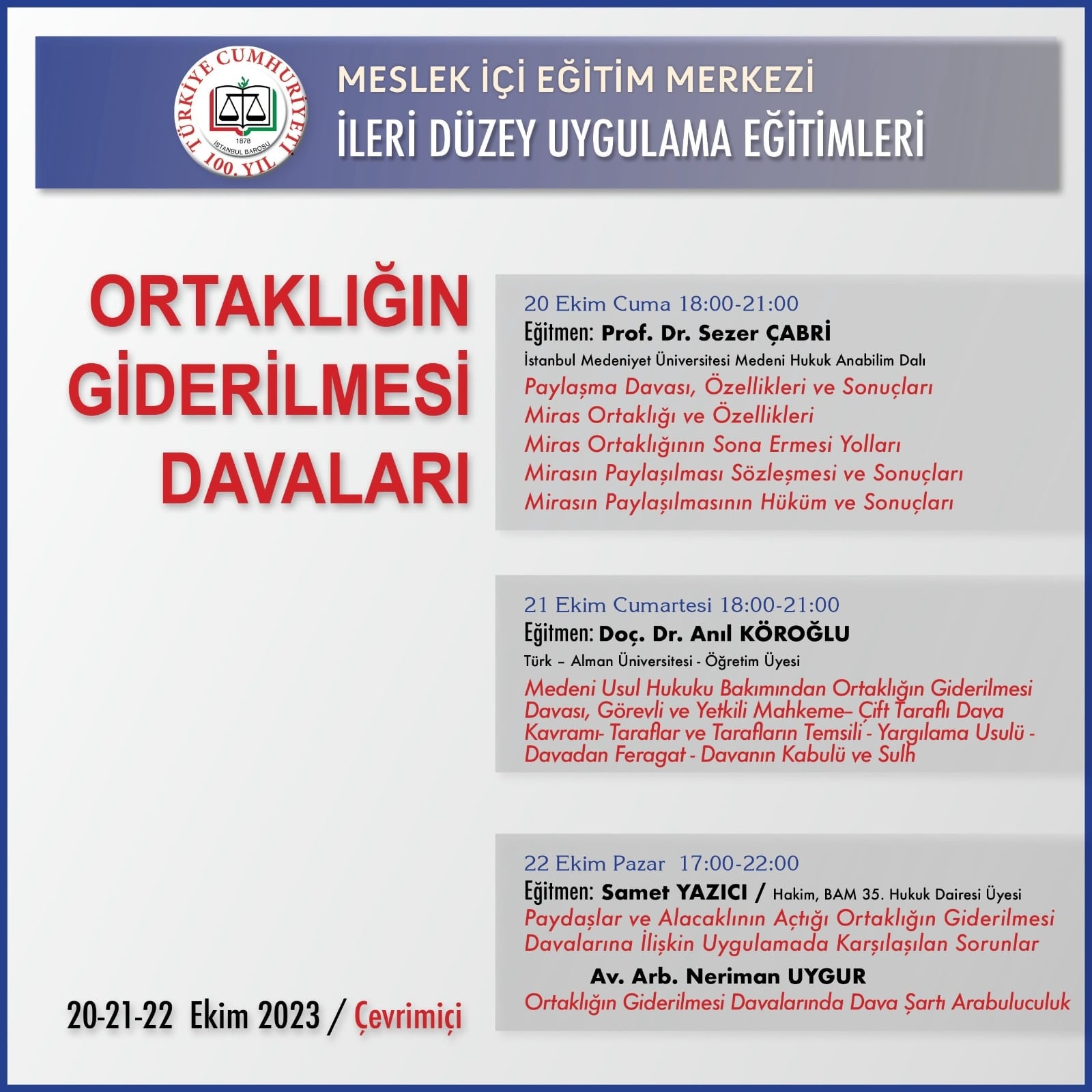 İstanbul Barosu Meslek İçi Eğitim Merkezi İleri Düzey Eğitimleri - 1