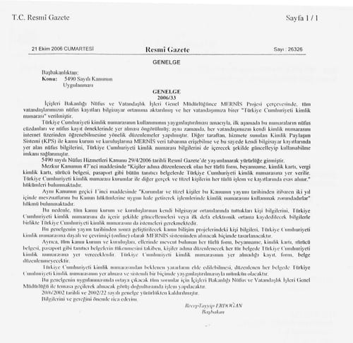5490 Sayılı Kanunun Uygulanması Hakkındaki 2006/33 Sayılı Genelge