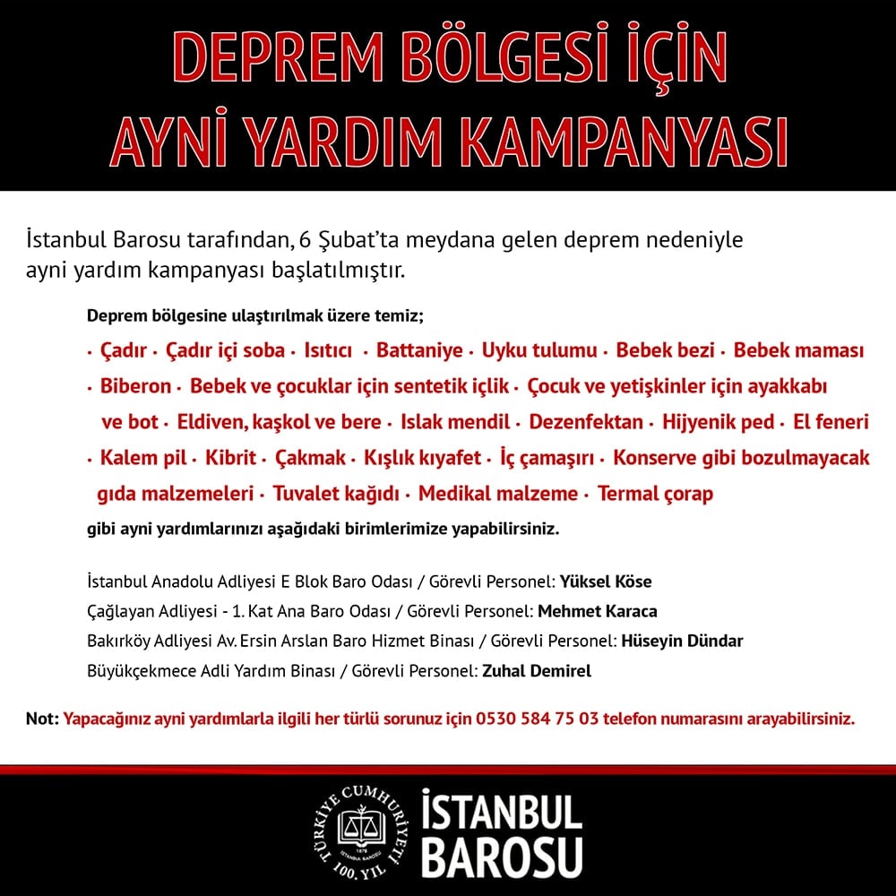 Deprem Bölgesi İçin Ayni Yardım Kampanyası