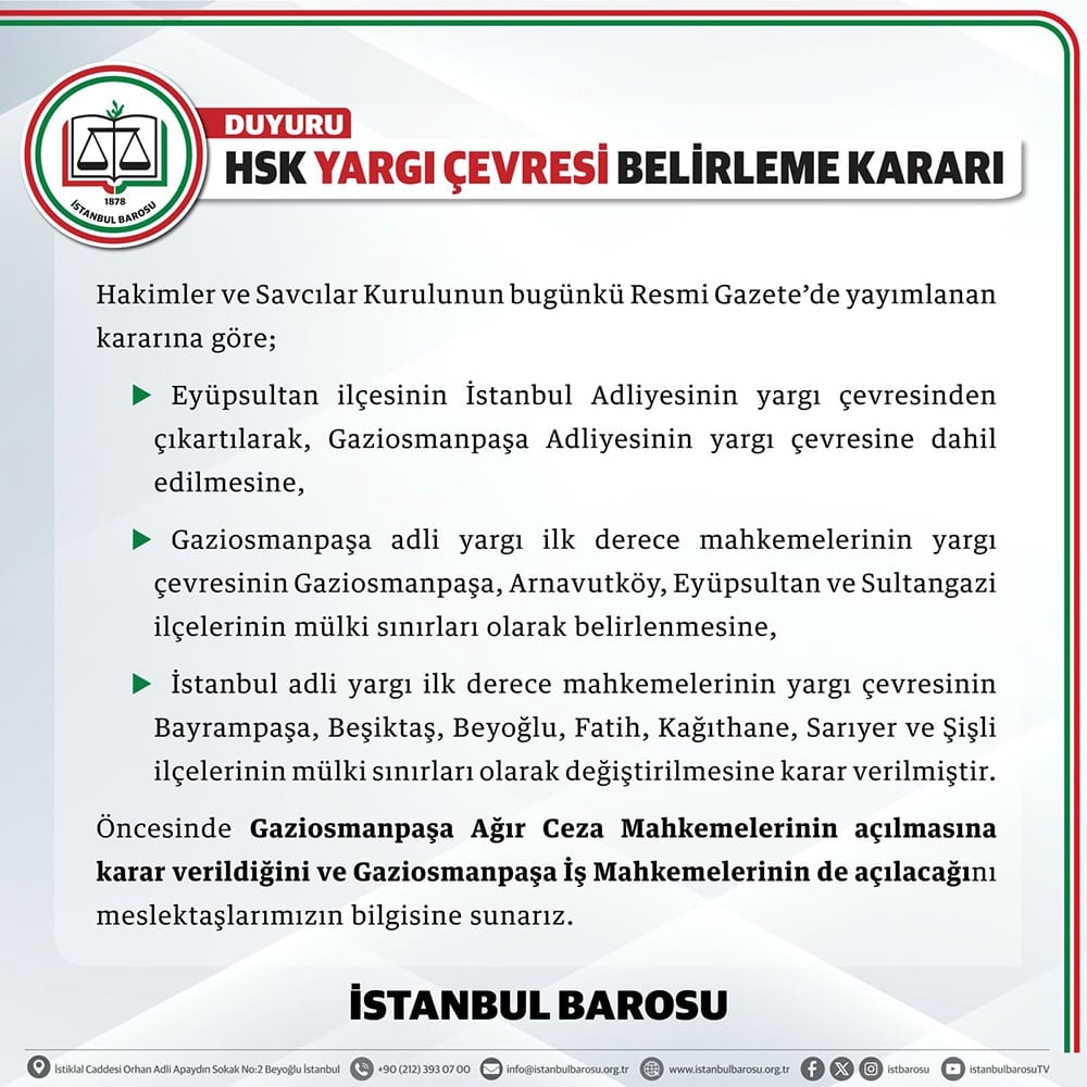HSK Yargı Çevresi Belirleme Kararı