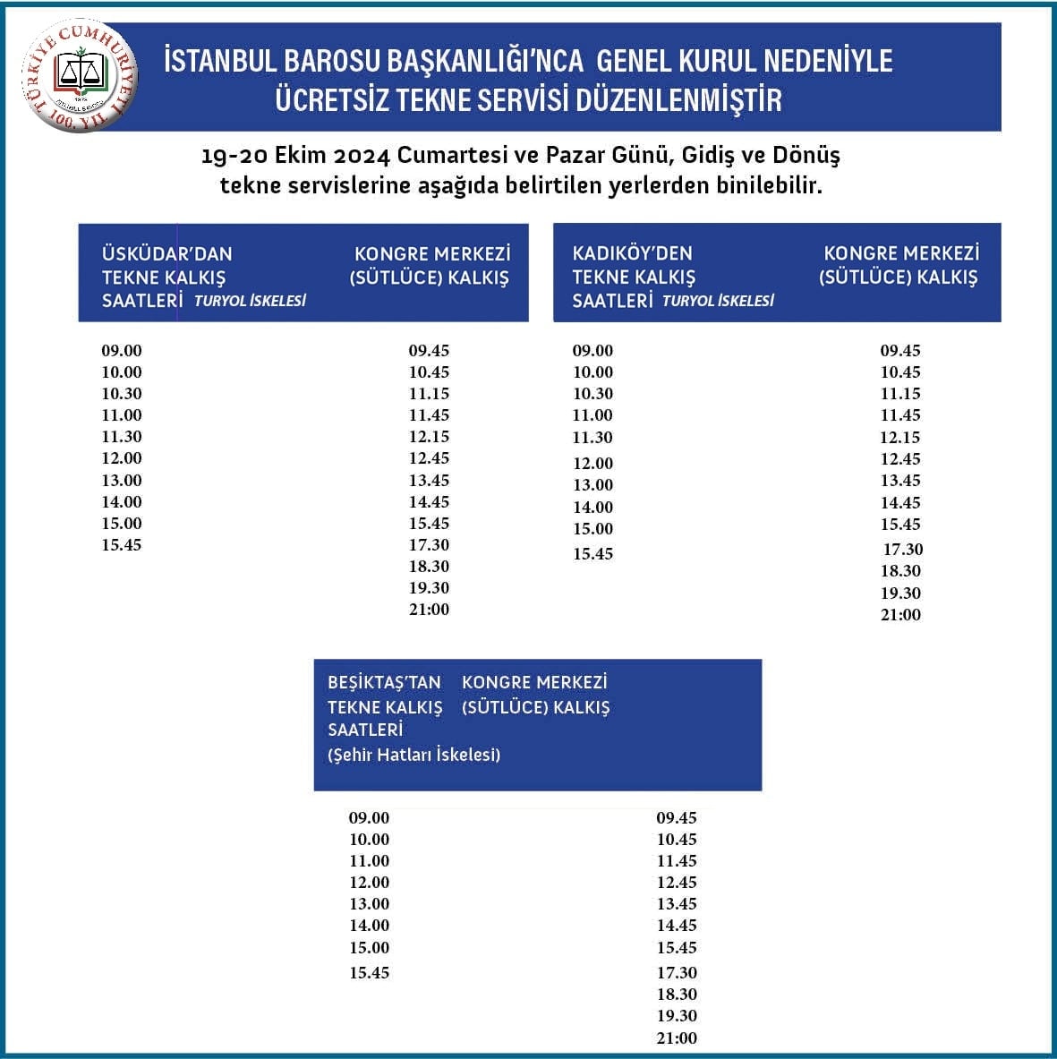 İstanbul Barosu Başkanlığı’nca Genel Kurul Nedeniyle Ücretsiz Otobüs ve Tekne Servisi Düzenlenmiştir - 2