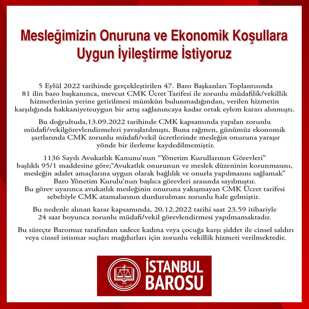 Mesleğimizin Onuruna ve Ekonomik Koşullara Uygun İyileştirme İstiyoruz