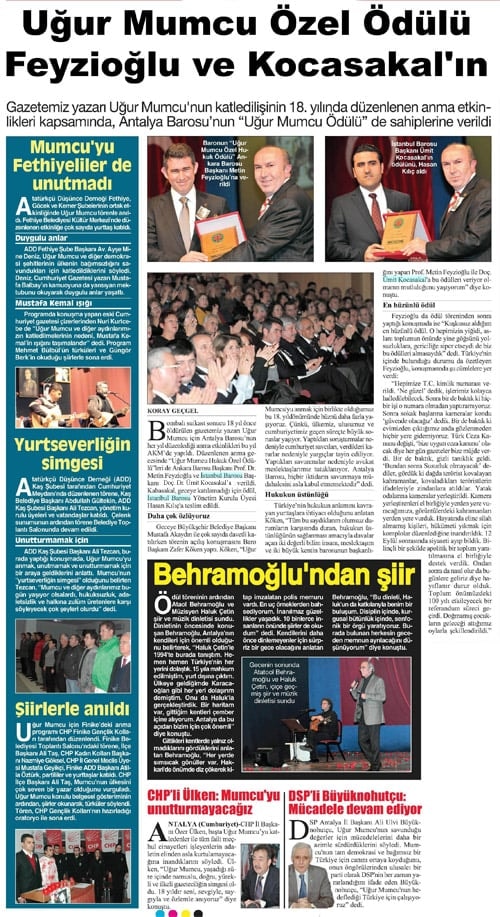 Antalya Barosunca Düzenlenen ‘Uğur Mumcu Hukuk Özel Ödülü’ Kocasakal Ve Feyzioğlu’Na Verildi

 - 2