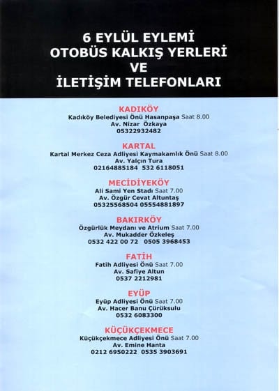 6 Eylül Eylemi Otobüs Kalkış Yerleri Ve İletişim Telefonları Belirlendi