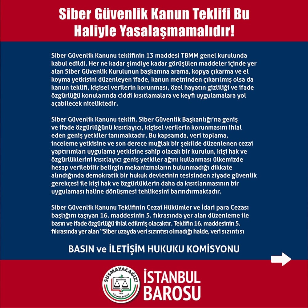 Siber Güvenlik Kanun Teklifi Bu Haliyle Yasalaşmamalıdır - 1