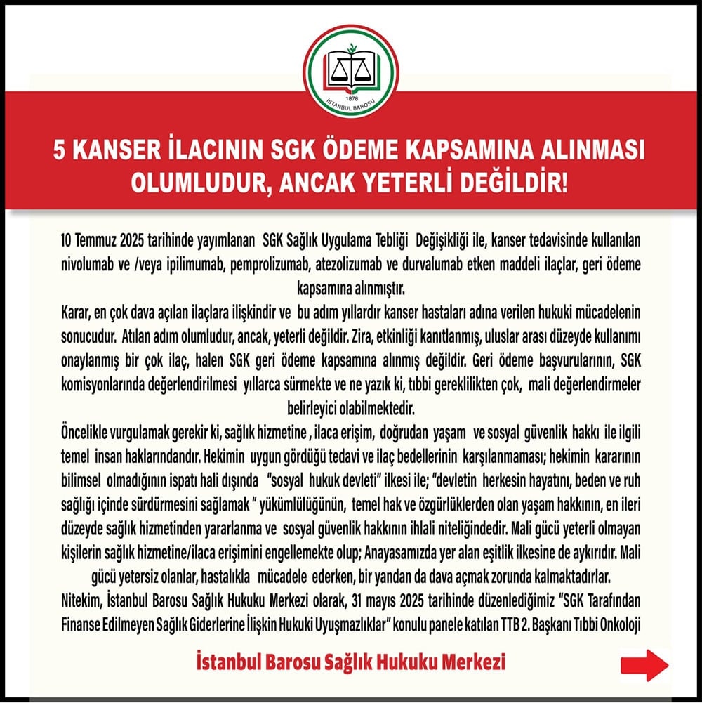 5 Kanser İlacının SGK Ödeme kapsamına Alınması Olumludur, Ancak Yeterli Değildir!
