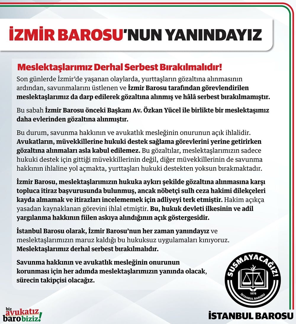 İzmir Barosu'nun Yanındayız