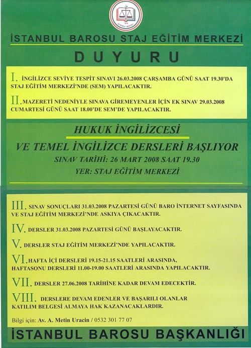 Hukuk İngilizcesi Ve Temel İngilizce
Dersleri Başlıyor