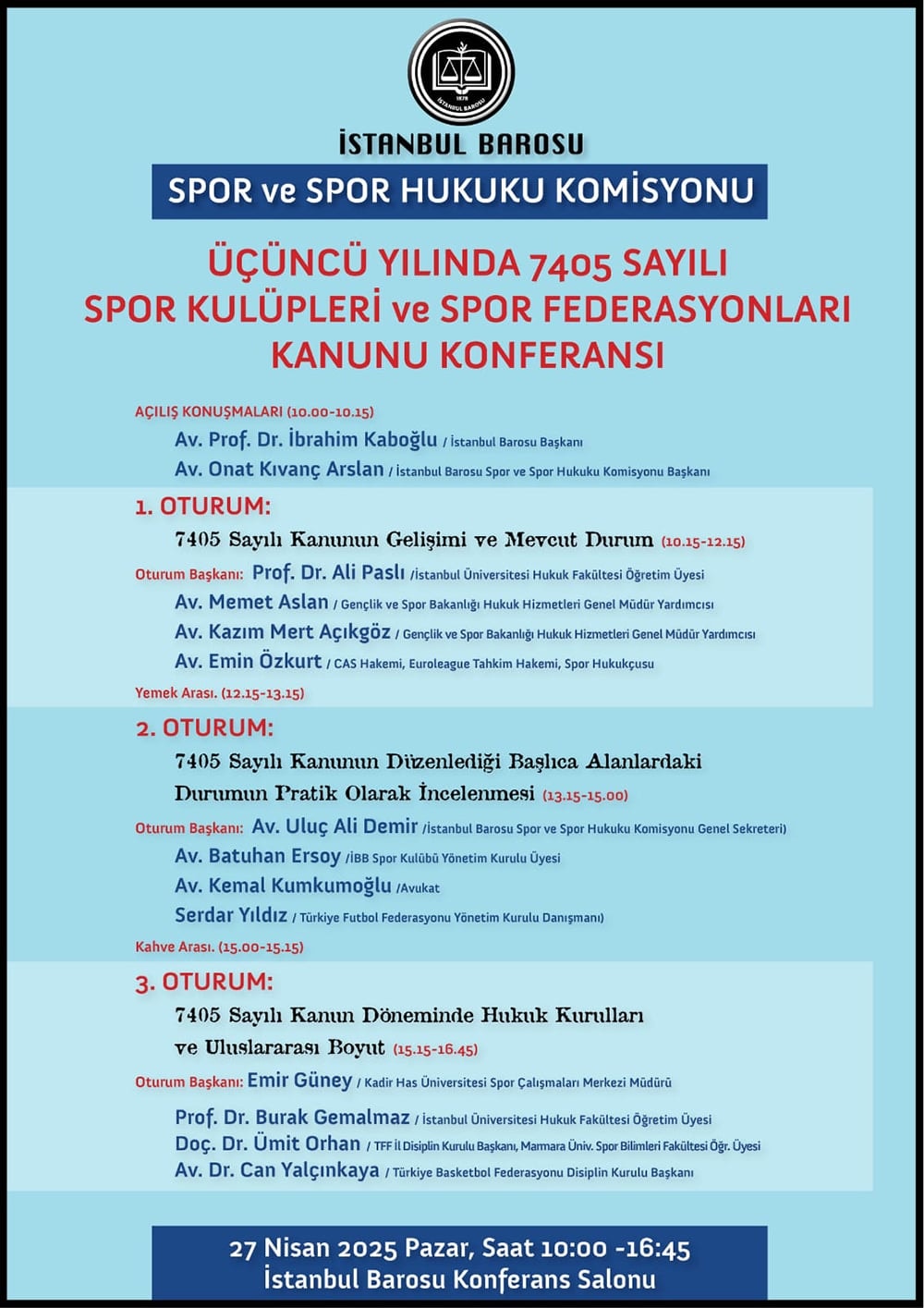 Üçüncü Yılında 7405 Sayılı Spor Kulüpleri ve Spor Federasyonları Kanunu Konfesansı