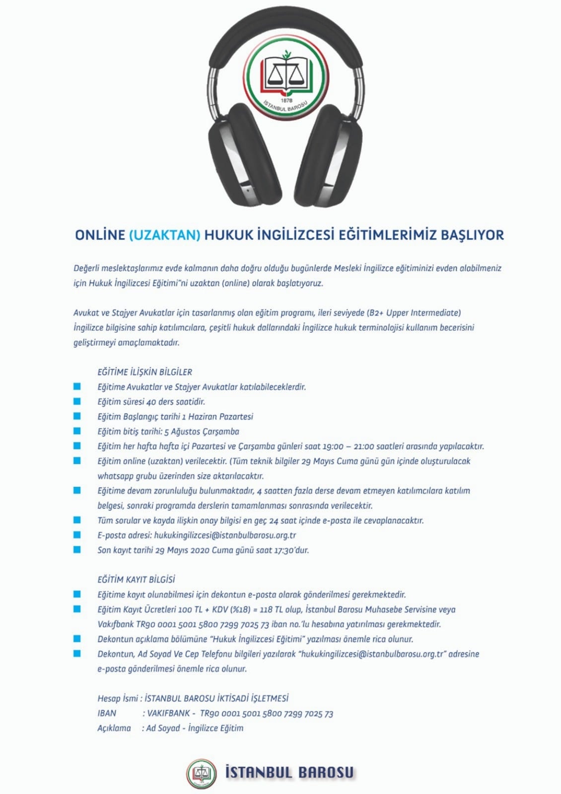 Online (Uzaktan) Hukuk İngilizcesi Eğitimlerimiz Başlıyor - 1