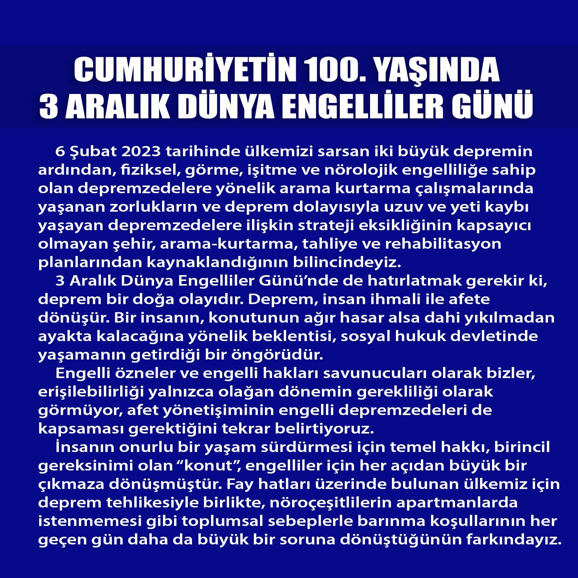 Cumhuriyetin 100. Yaşında 3 Aralık Dünya Engelliler Günü - 1
