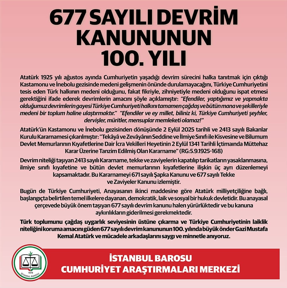 677 Sayılı Devrim Kanununun 100. Yılı - 2