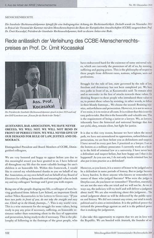 İstanbul Barosu Başkanı Kocasakal Alman Avukatlar Derneği (Dav) Dergisinde

 - 1