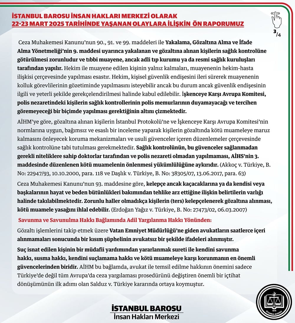 İstanbul Barosu İnsan Hakları Merkezi'nin 22-23 Mart 2025 Tarihinde Yaşanan Olaylara İlişkin Ön Raporu - 2