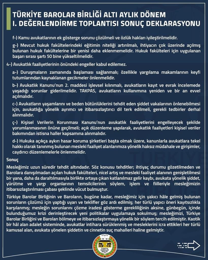 TBB Altı Aylık Dönem I. Değerlendirme Toplantısı Sonuç Deklarasyonu - 1
