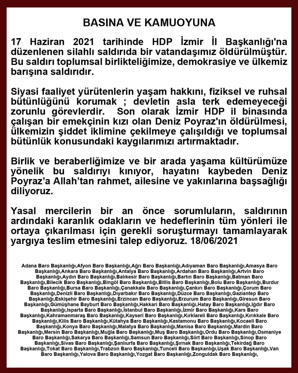 Basına ve Kamuoyuna