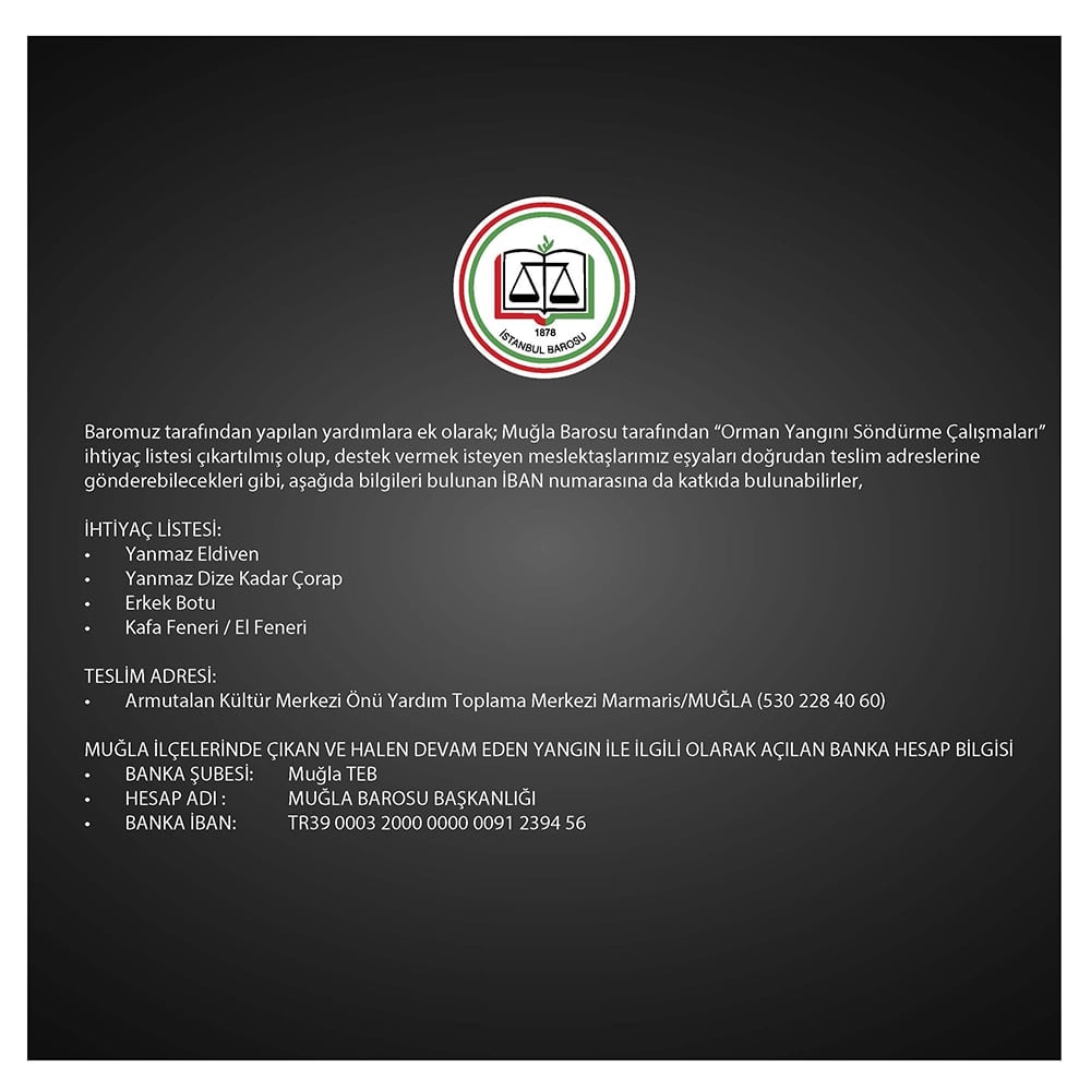 Orman Yangını Söndürme Çalışmaları İhtiyaç Listesi