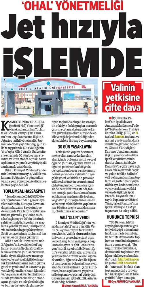 Toplantı Ve Gösteri Yürüyüşleri Kanununun Uygulanmasına Dair Yönetmeliğin İptali İçin Danıştayda Dava Açıldı
 - 2