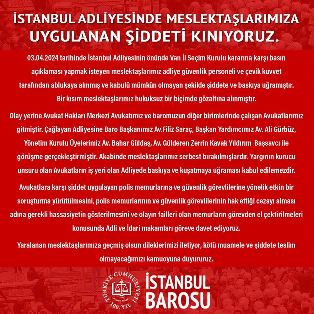 İstanbul Adliyesinde Meslektaşlarımıza Uygulanan Şiddeti Kınıyoruz